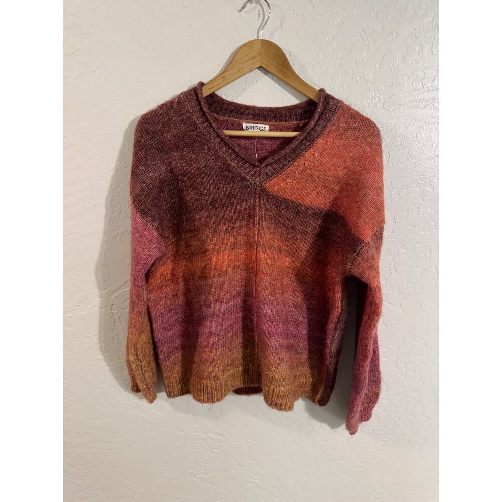 Y NWT Briggs Cozy Vneck Ombré watercolor Long Sleeved Poly/wool Knit Sweater - Picture 2 of 10